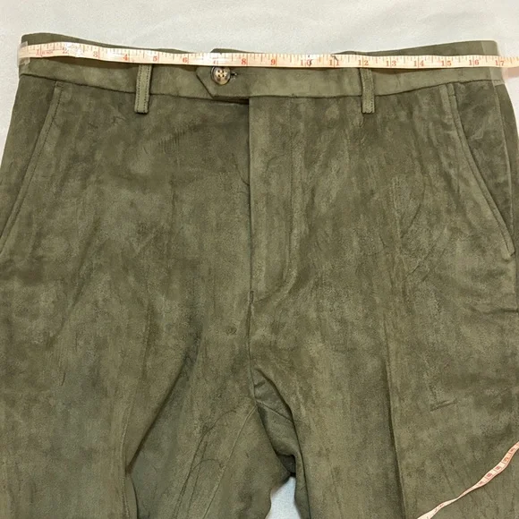 Men's Olive Suede Leather Green Pants Size 34
